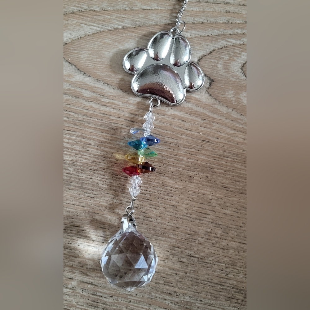 Silver Paw Print Crystal Suncatcher